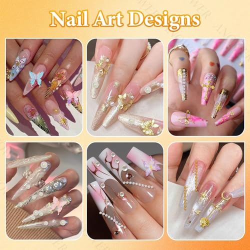 Anower 3-Box Nail Charms Kit with 3D Butterfly, Rhinestones, and Beads