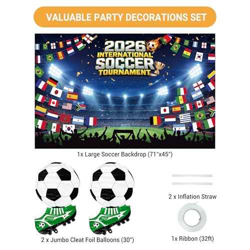 2026 Soccer Party Decorations Set with International Flags Backdrop