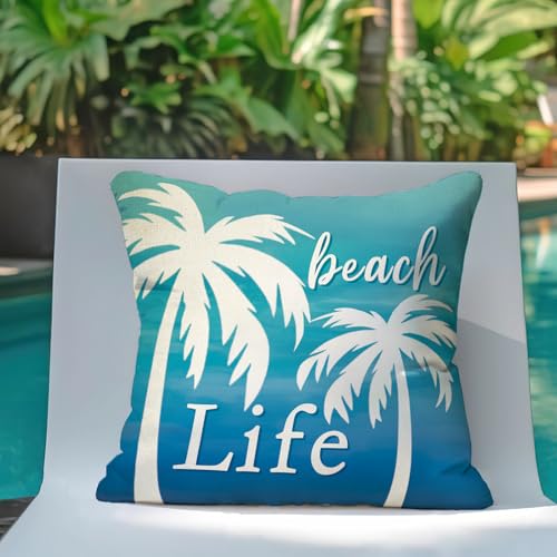 Coastal Beach Throw Pillow Covers 18x18 Set of 4, Nautical Linen Cushion Cases