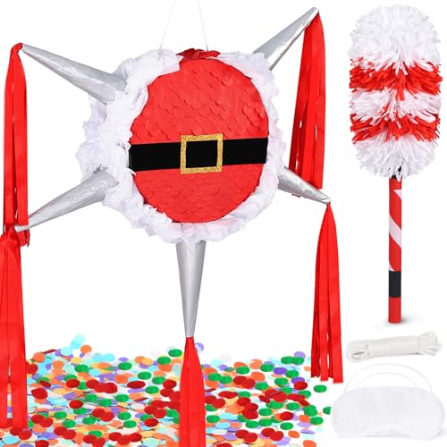 Large Santa Claus Star Piñata for Christmas Party – Includes Bat Mask Rope