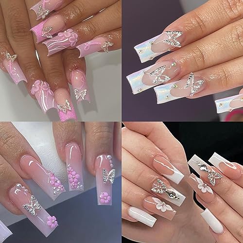 3D Nail Art Charms Kit with Acrylic Flowers, Metal Butterflies and Gems