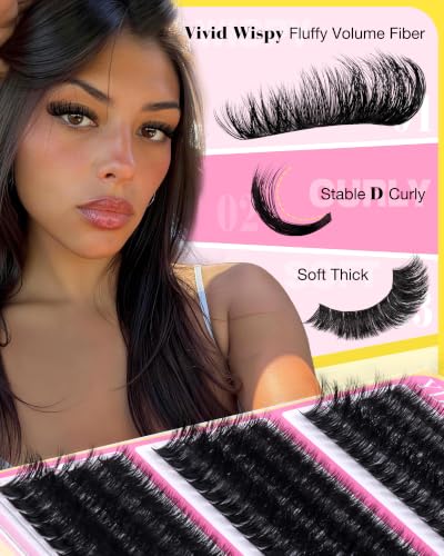 YDAGKH DIY Volume Lash Clusters Fluffy Eyelash Extensions D Curl Wispy