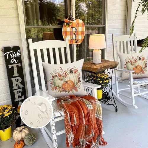 RABUSOFA Fall Pillow Covers 18x18 Inch Waterproof Outdoor Thanksgiving Cushion Cases