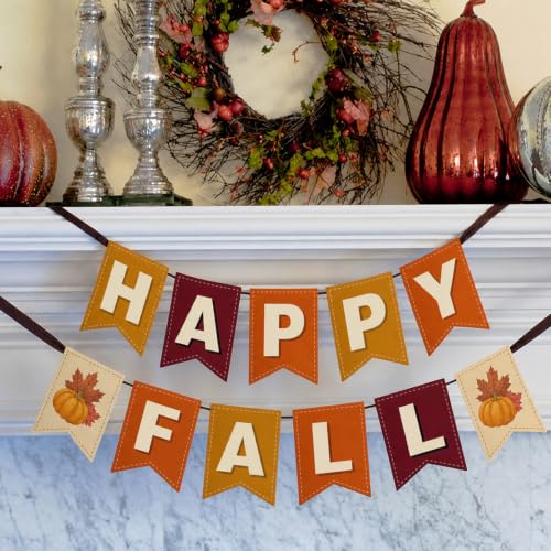 Happy Fall Banner Set - 2pcs Pumpkin Garland for Thanksgiving Decor