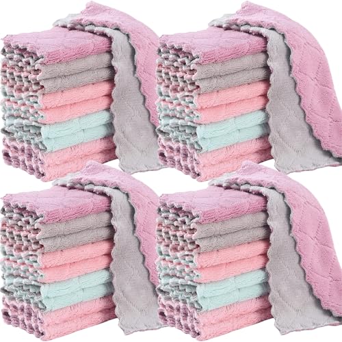 32 Pack Coral Fleece Kitchen Dish Cloths - Soft & Absorbent Microfiber Towels