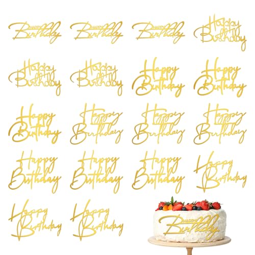 18 Pcs Gold Acrylic Happy Birthday Cake & Cupcake Toppers
