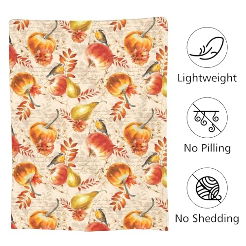 Joktacular Autumn Pumpkin Flannel Throw Blanket, Soft Fall Decor, 50"x40"