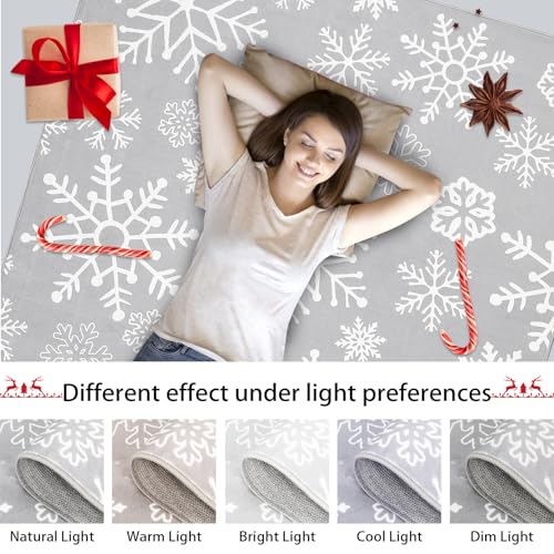 8x10 Feet Christmas Snowflake Area Rug - Grey Holiday Floor Cover