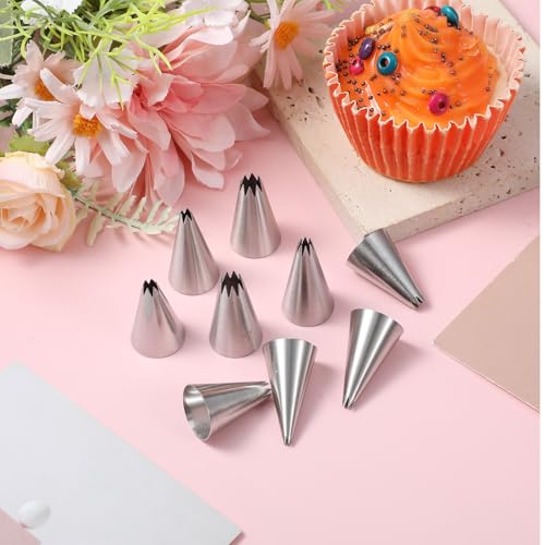 9-Piece Stainless Steel Star Piping Tips Set for Cake Decorating
