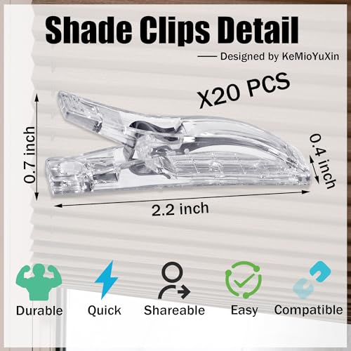 20Pcs Pleated Shade Clips for Window Blinds - No Drill, Clear