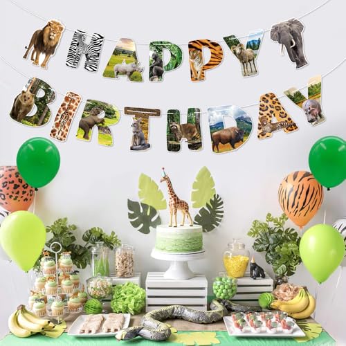 Safari Animals Happy Birthday Banner Jungle Zoo Party Garland