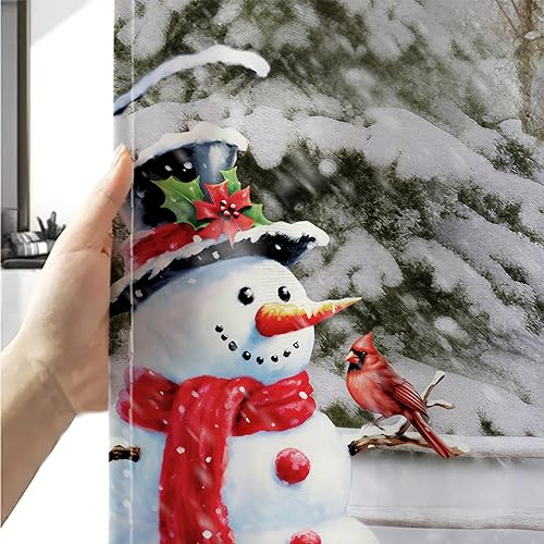 Grey Farmhouse Christmas Shower Curtain Set - 72x84 Inch Winter Farm Truck Tree Snowman Bathroom Decor with Hooks