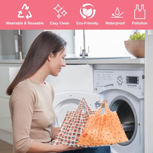 ZooviHyvi Extra Large 50lbs Foldable Reusable Grocery Bags - 2 Pack Pink