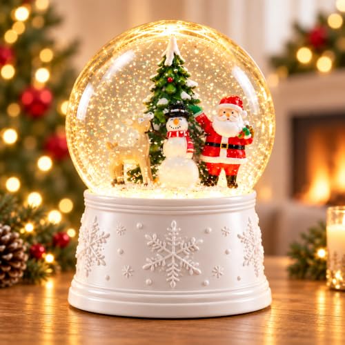 Christmas Snow Globe with Santa and Snowman - Musical & Color Changing LED Water Globe - Variation: Santa Snowman