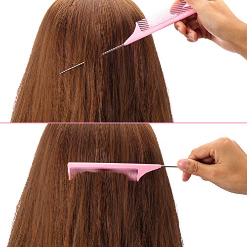 Leinuosen 2 Pack Metal Pin Tail Combs - Pink Heat Resistant Carbon Combs