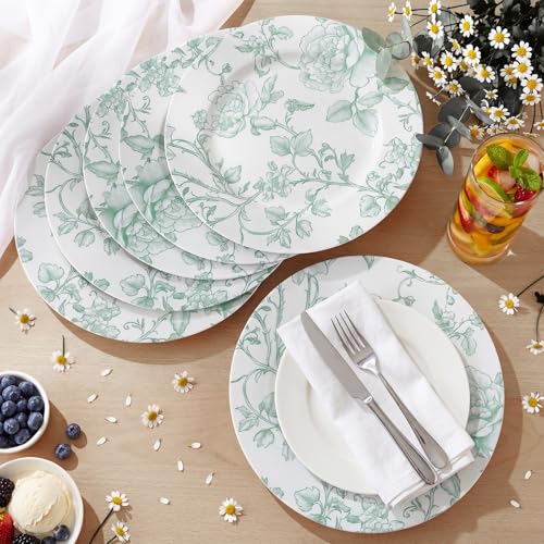 6 Pack 13-Inch Christmas Charger Plates Sage Green French Toile Decor