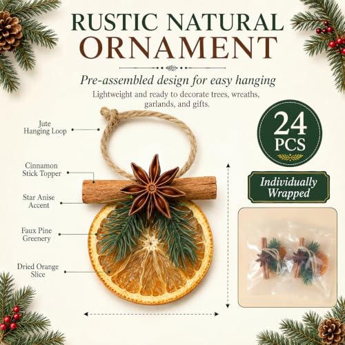 24 Pcs Dried Orange Slice Christmas Ornaments with Cinnamon & Greenery