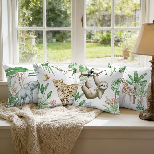 Jungle Animal Velvet Throw Pillow Covers, 18x18 Safari Decor Set of 4