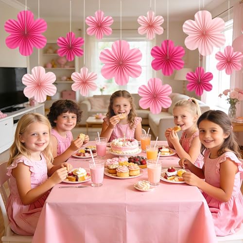 JULBEAR 12pcs Pink Paper Fans Hanging Ornaments for Party Decorations