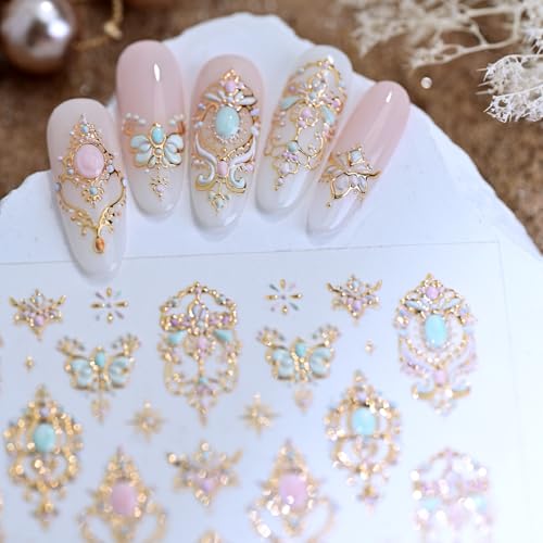 POWPOP Golden Baroque 5D Embossed Nail Art Stickers Bohemian Decals