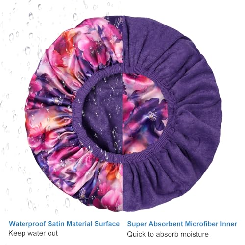 CHFONG Terry Lined Shower Cap for Women - Waterproof Reusable Bath Cap