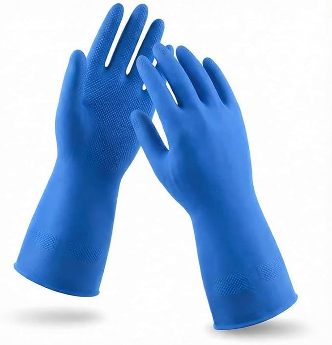 LADWA Reusable Dishwashing Gloves - Non-Slip, Waterproof, Blue (Pack of 1)