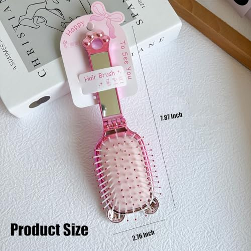 Tinsparkwin Folding Travel Hair Brush with Mirror Mini Detangling Comb