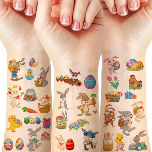 HIFANMM Easter Temporary Tattoos 10 Sheets Bunny Rabbit Stickers