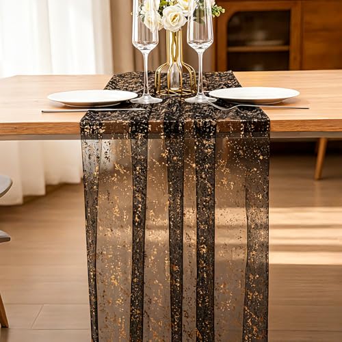 Black Glitter Table Runner 10Ft Sheer Chiffon Cheesecloth for Wedding Party