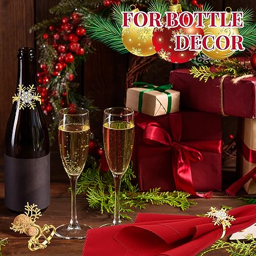 Christmas Napkin Rings Set - Elk & Snowflakes Metal Design, 24 Pieces