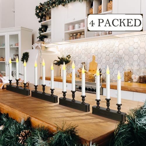 4 Pack Battery Operated LED Window Candles with Timer and Black Base