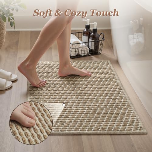 AMOAMI Woven Bath Mat - Super Absorbent Non-Slip Rug, 24" x 36", Brown