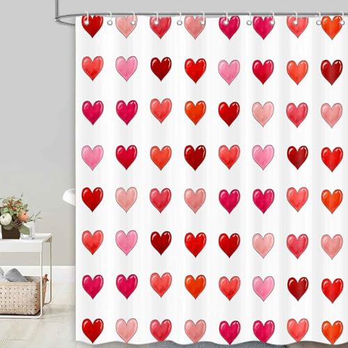 Valentine's Day Heart Shower Curtain - Red Romantic Fabric 72x72 Inch