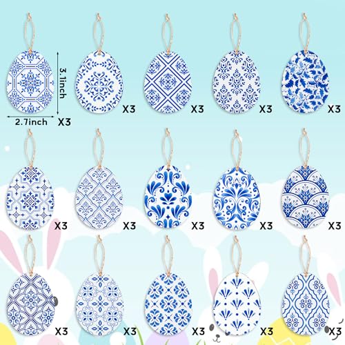 46pcs Chinoiserie Egg Wood Ornaments for Easter Decor