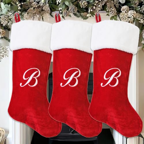 20 Inch Red Letter Christmas Stockings - Plush Holiday Decor - Variation B