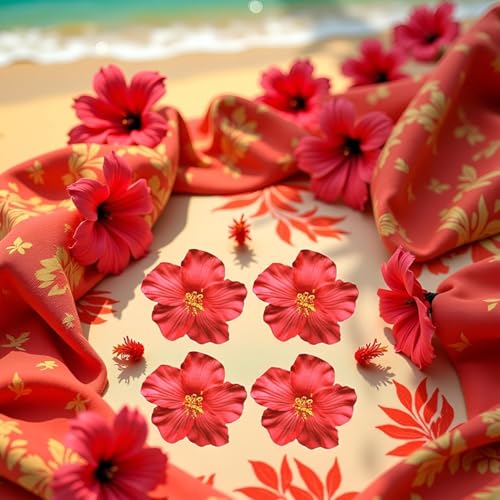 Red Hawaiian Flower Hair Clips 8cm 4 Pcs - Tropical Bohemian Hair Accessories