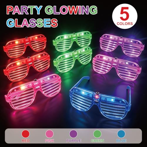JOVLOXX 5-Pack LED Glow Glasses - Neon Light-Up Party Favors (5pc-a)