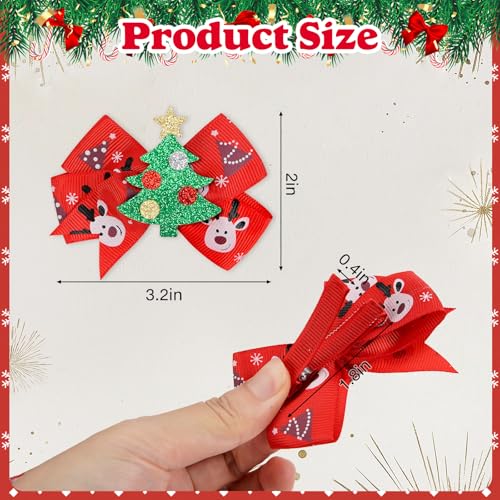 Christmas Hair Bows 6 PCS 3 Inch Grosgrain Ribbon Holiday Clips for Kids