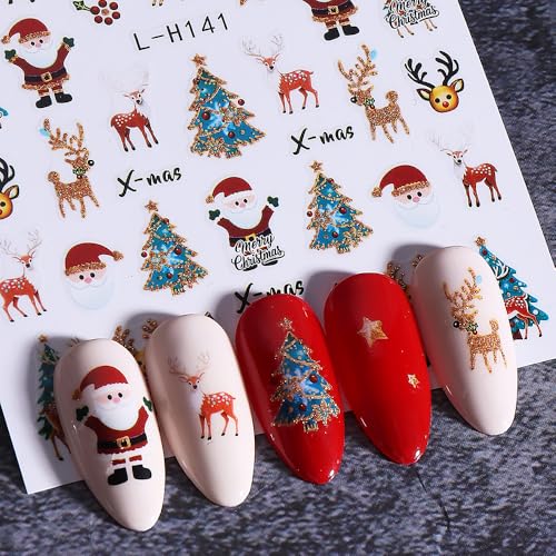 Christmas Nail Art Stickers 3D Self-Adhesive Winter Decals 6 Sheets