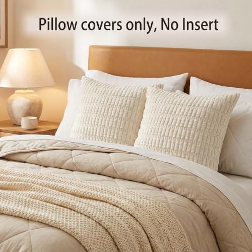Hexagram Corduroy Pillow Covers Set of 2, 18x18 Inches - Soft Striped Accent for Sofa & Home Decor