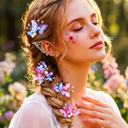 Catery 4PCS Butterfly Hair Pins Pearls Rhinestone Fairy Headpiece