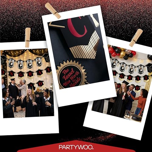 2026 Black and Red Graduation Banner Set - 2pcs Congrats Grad Decor