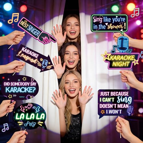 Karaoke Night Photo Booth Props - 12 PCS Music Decorations