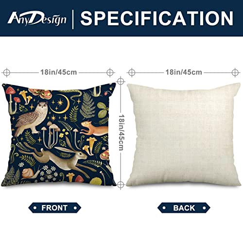Rustic Forest Throw Pillow Covers 18x18 Inch Set of 2 - Woodland Animal & Plant Decor