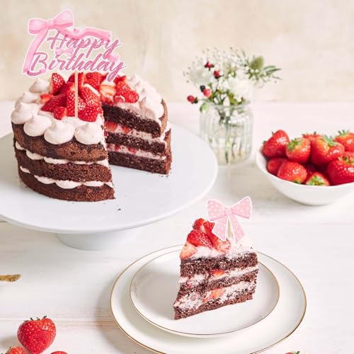 Pink Bow Happy Birthday Cake Topper Set - 25 Pcs Decorations