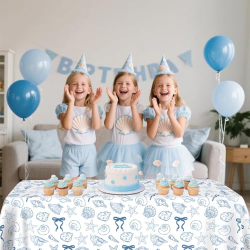 Beach Seashell Tablecloths - 4 Pack Party Decorations, 52 x 86 Inch