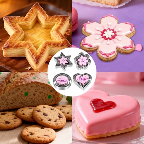 12-Piece Stainless Steel Cookie Cutters Set - Heart, Star, Flower, Round