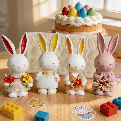 IKOJING 4-Cavity 3D Bunny Silicone Mold for Easter Baking, Chocolate, and Fondant Cake Decorating