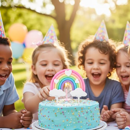 Pastel Rainbow Cake Topper for Birthday Parties - Soft Pottery Decoration