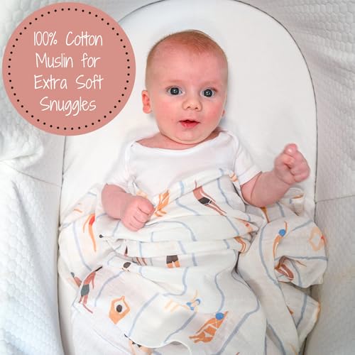 LollyBanks Baby Muslin Swaddle Blanket - Born to Swim Print